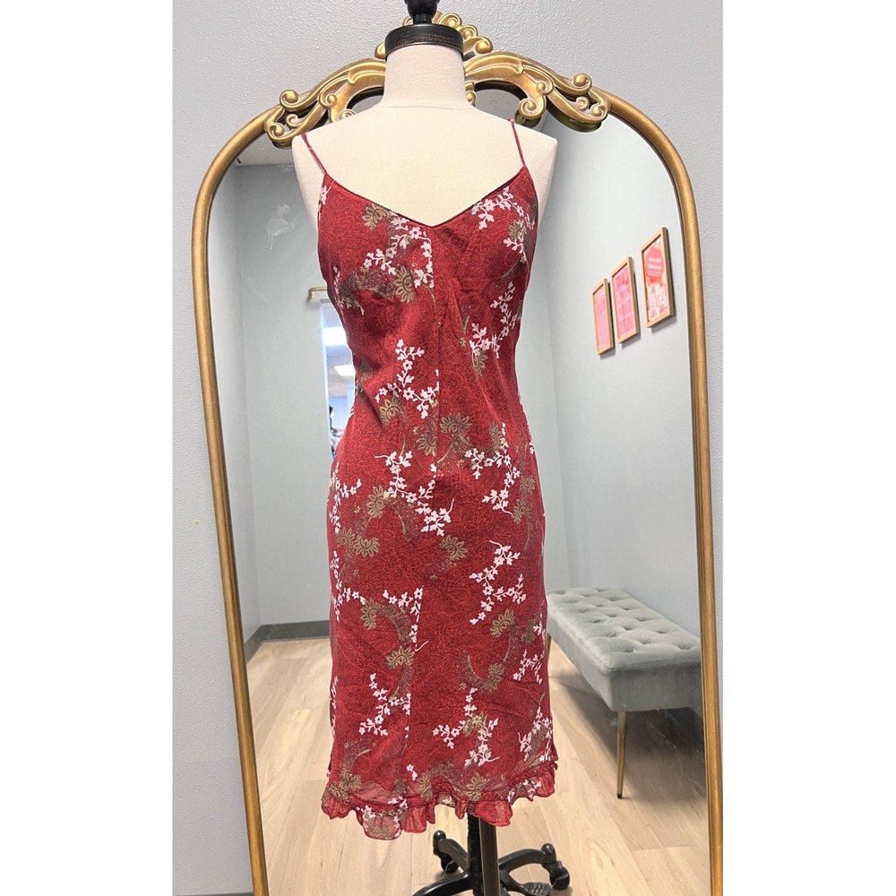 Sisley Midi Dress Womens Red Excellent Floral Paisley Ruffle Hem Made in Italy